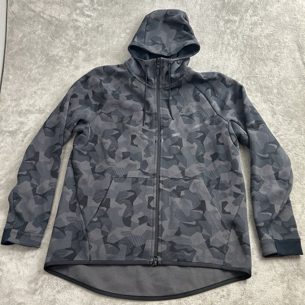 Nike Hoodie Mens XL Tech Fleece Windrunner Camo Gray Black Funnel Neck Abstract - Picture 1 of 12